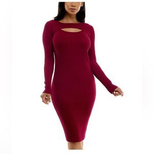 NWT Women's Nina Leonard Ribbed Midi Sweater Dress - XL - Sangria